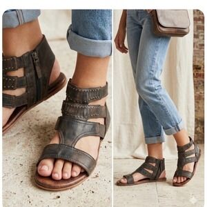 Roan by Bed Stu Charla Black Leather Studded Gladiator Sandals Flat Boho Size 8